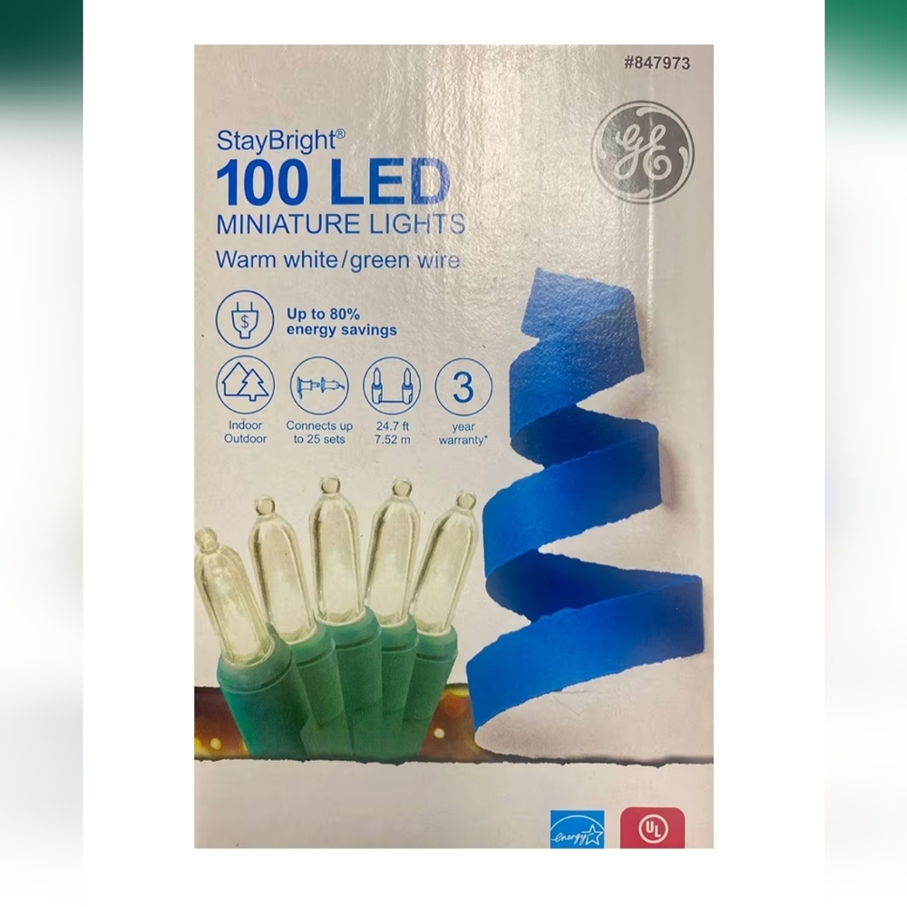 GE StayBright 100 LED Miniature Lights, Warm White New In Box